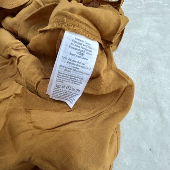 Madewell Linen-Blend Sash-Tie Wrap Top XL Toffee Short Sleeve AN950 New $75 - Picture 4 of 7